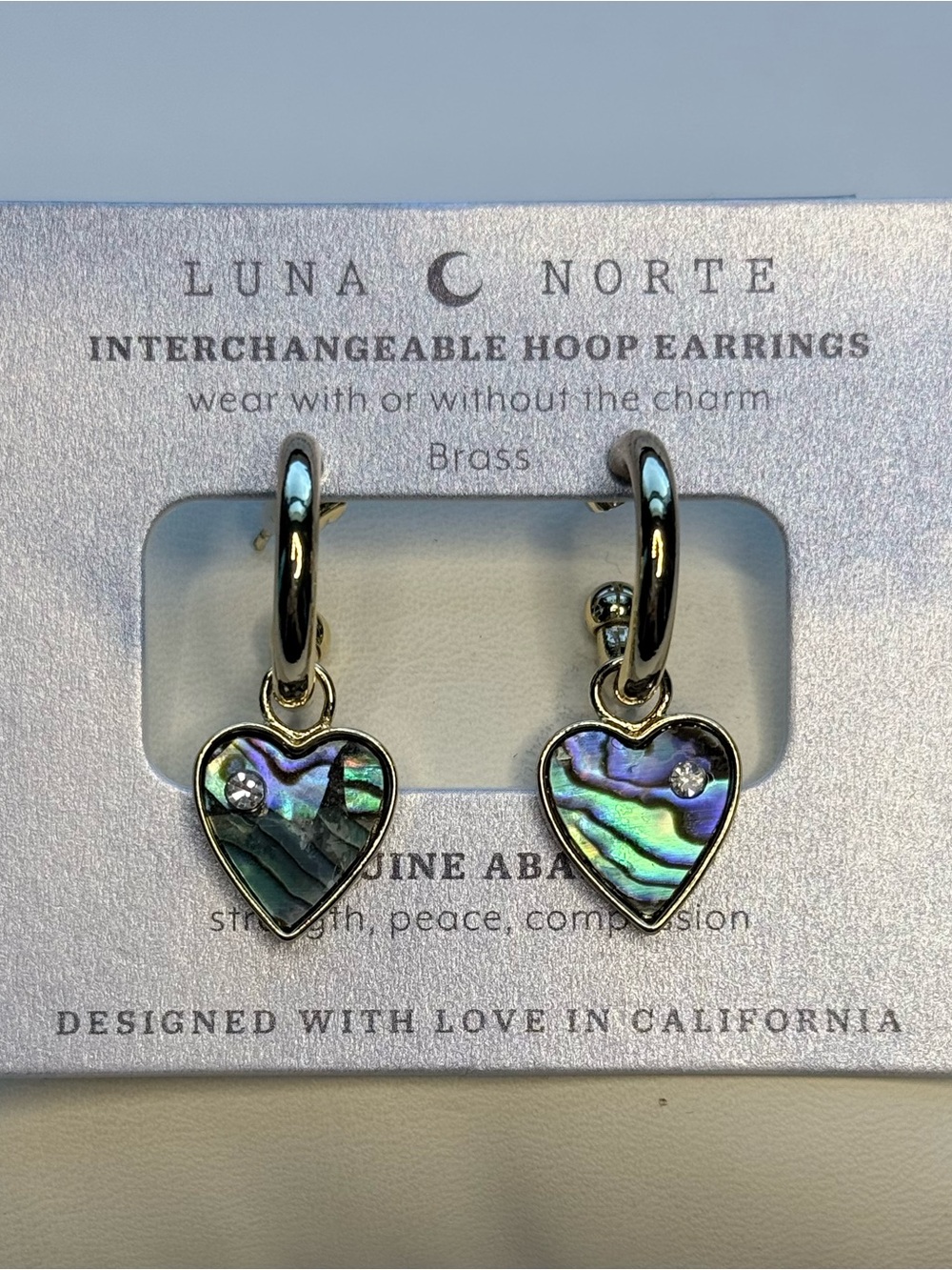 Luna Norte Abalone Heart Gold Hoop Earrings - Iridescent Green-Blue